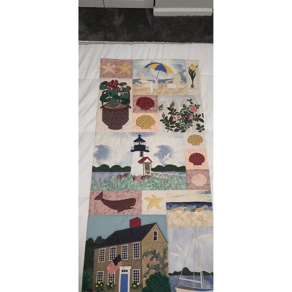 Signed Donna‎ Albert 1994 Nantucket Quilt Wall Hanging 21x45 w/ COA Coastal
